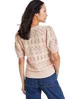 On 34th Women's Pointelle-Knit Short-Sleeve Sweater, Created for Macy's