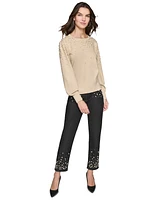 Karl Lagerfeld Paris Women's Imitation-Pearl Crewneck Sweater