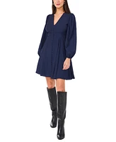 1.state Women's Long-Puff-Sleeve V-Neck Mini Dress