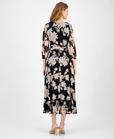 Jamie & Layla Petite 3/4-Sleeve Printed Midi Dress