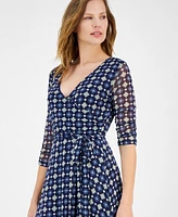 Jamie & Layla Petite 3/4-Sleeve Printed Faux-Wrap Midi Dress