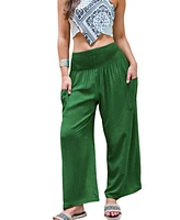 Cupshe Women's Green Smocked Waist Wide Leg Pants