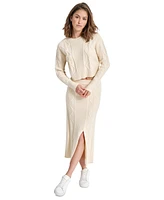 Dkny Jeans Women's Cropped Cable Knit Long-Sleeve Sweater