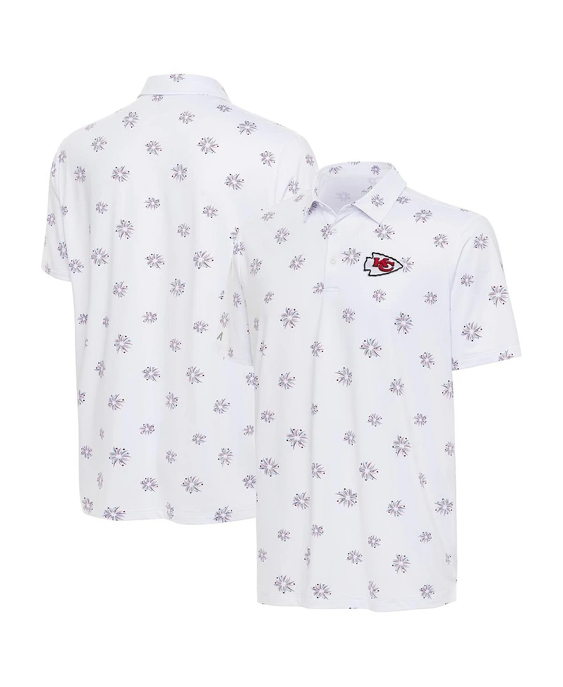 Antigua Men's White Kansas City Chiefs Fireworks Polo