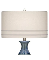 Annette Coastal Table Lamp Handcrafted 38" Tall Blue Drip Ceramic Vase Off White Oval Shade Decor for Living Room Bedroom House Bedside Home Office En