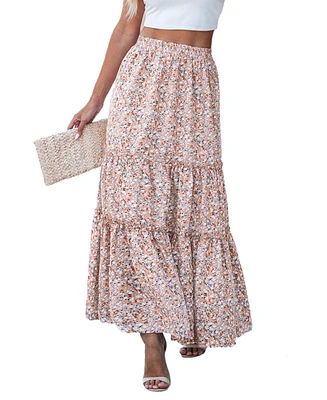 Cupshe Women's Ditsy Elastic Waist Micro-Ruffle Maxi Skirt