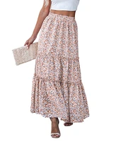 Cupshe Women's Ditsy Elastic Waist Micro-Ruffle Maxi Skirt