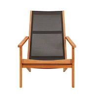 vidaXL Patio Lounge Chair Black Solid Wood Eucalyptus and Textilene