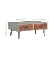 vidaXL Coffee Table Gray 39.4"x23.6"x15.7" Solid Rough Mango Wood