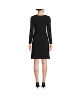 Lands' End Women's Boatneck Long Sleeve Tie Waist Dress