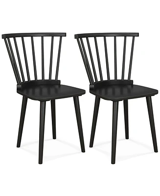 Costway Rubber Wood Windsor Dining Chairs Set of 2 with Spindle Back for Living Room