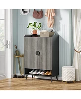 Tribesigns Shoe Cabinet with Doors, 6-Tier Storage Adjustable Shelves, Wooden Shoes Rack Organizer for Entryway, Hallwa