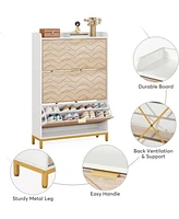 Tribesigns Shoe Cabinet, Modern Shoe Storage Cabinet with 3 Flip Doors & Adjustable Shelf, Wooden 18-24 Pair Shoe Rack Organizer with Flip Drawers for