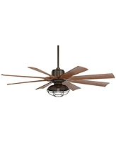 Possini Euro Design 60" Defender Industrial Rustic Farmhouse Indoor Outdoor Ceiling Fan with Dimmable Led Light Remote Control Oil Rubbed Bronze Cage