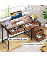 Tribesigns Desk with 5 Drawers, Computer Table, Pc Table with Switchable Chest of Drawers, Printer Stand, Wooden Desk Table for Office, Living Room, H