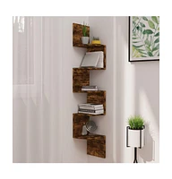 vidaXL Wall Corner Shelf Smoked Oak 7.5"x7.5"x48.4" Engineered Wood