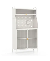 Slickblue 5-Tier Metal Baker's Rack with See-through Flip-up Door and Pegboard-White