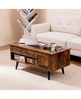 Lift Top Coffee Table with Storage Hidden Compartment Cabinet & Open Shelf