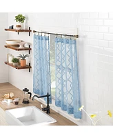 No. 918 Tina Geometric Clipped Semi-Sheer Rod Pocket Kitchen Curtain Valance and Tiers Set of 3, 54" x 36"