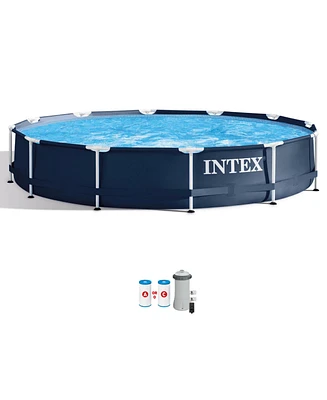 Intex Metal Frame 12' x 30" Round Above Ground Outdoor Swimming Pool with Pump