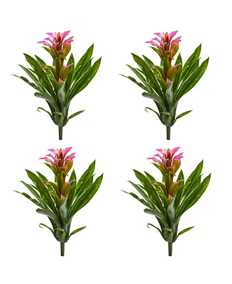 Slickblue Realistic Bromeliad Artificial Flower for Home Decor (Set of 4)