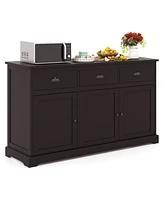 Gymax 3 Drawers Sideboard Buffet Cabinet Console Table Kitchen Storage Cupboard Brown