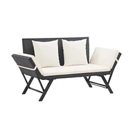 vidaXL Patio Bench with Cushions 69.3" Black Poly Rattan