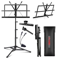 5 Core Sheet Music Stand 2 in 1 Dual Use Professional Portable Adjustable 28-67 Inch Folding Music Note Holder Tripod Stands Black Musfld 4SBLK Wlgt