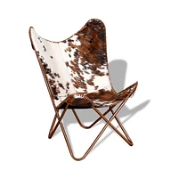 vidaXL Butterfly Chair Brown and White Real Cowhide Leather