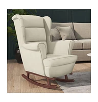 vidaXL Rocking Chair with Solid Wood Rubber Legs Cream Velvet