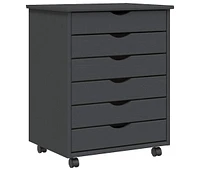 Rolling Cabinet with Drawers Moss Gray Solid Wood Pine