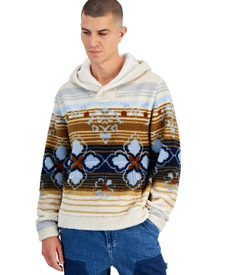 Sun + Stone Men's Tate Geo Stripe-Print Fleece Hoodie, Created for Macy's