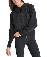 Dkny Women's Embroidered-Logo Cropped Zip-Front Fleece Hoodie