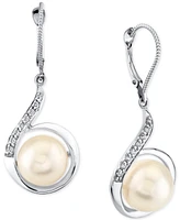 Cultured Freshwater Pearl (10mm) & Diamond (1/6 ct.t.w.) Swirl Leverback Drop Earrings in 14k White Gold