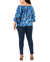 Vince Camuto Plus Printed Bubble-Sleeve Top