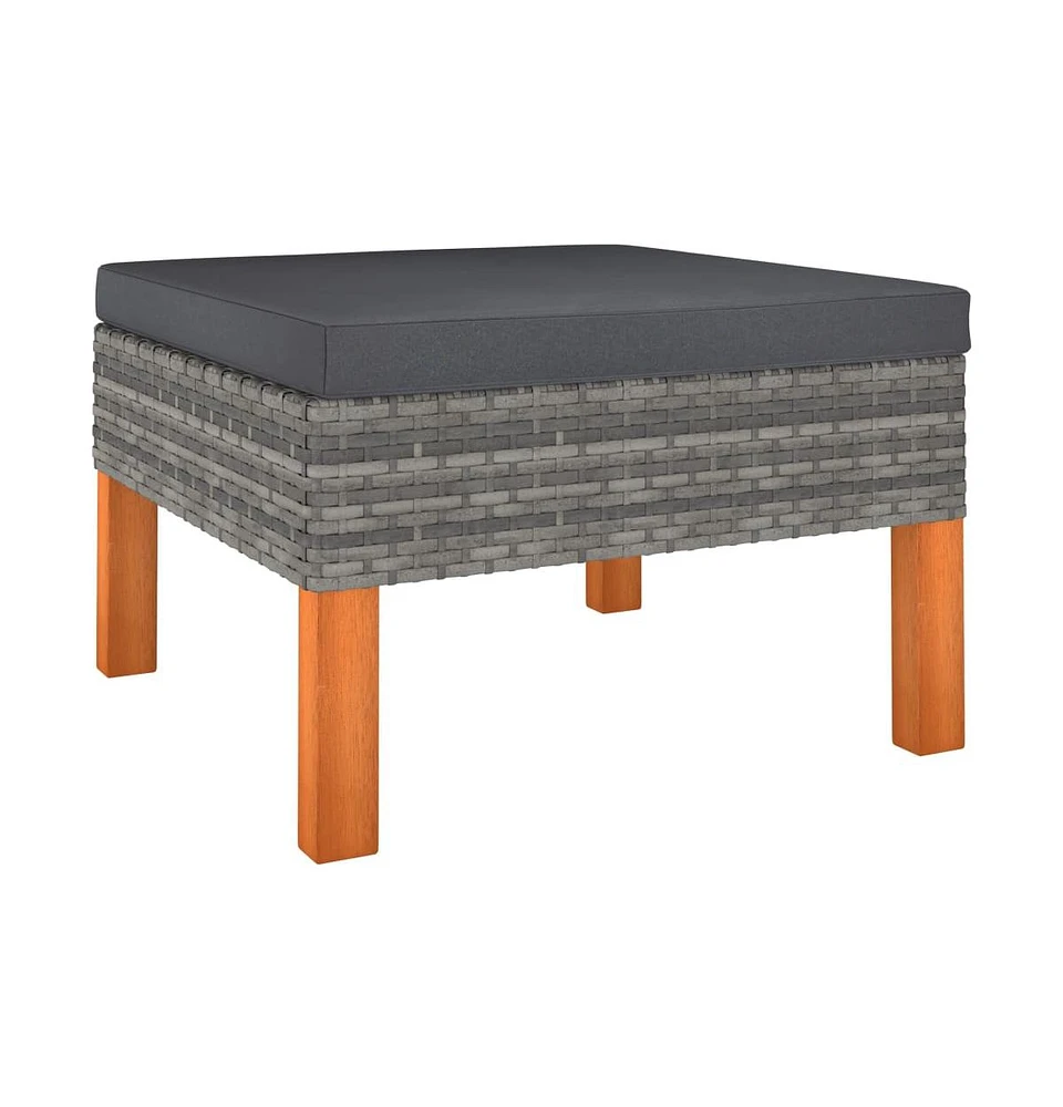 vidaXL Footstool Poly Rattan and Solid Eucalyptus Wood