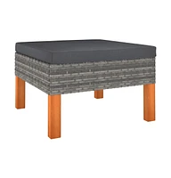 vidaXL Footstool Poly Rattan and Solid Eucalyptus Wood