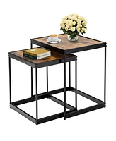 Sugift Set of 2 Modern Nesting End Tables with Metal Legs for Living Room-Rustic Brown