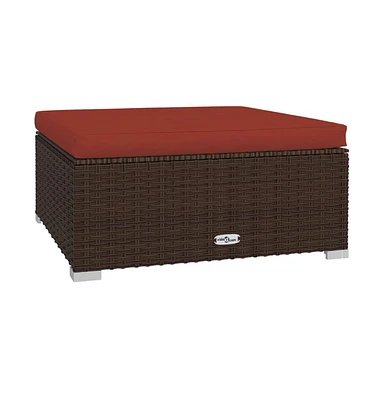vidaXL Patio Footrest with Cushion Brown 27.6"x27.6"x11.8" Poly Rattan