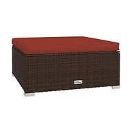 vidaXL Patio Footrest with Cushion Brown 27.6"x27.6"x11.8" Poly Rattan