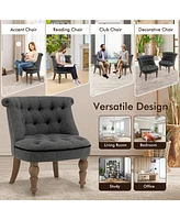 Sugift Set of 2 Upholstered Armless Slipper Chairs with Beech Wood Legs-Gray