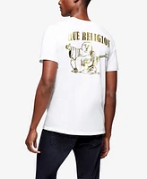 True Religion Men's Gold Outline Buddha Logo Short Sleeve Crew Tee