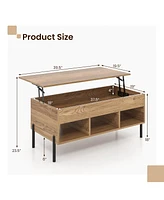 Sugift Living Room Central Table with Lifting Tabletop and Metal Legs-Natural