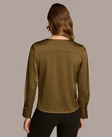 Donna Karan New York Women's Long Sleeve Faux-Wrap Satin Blouse