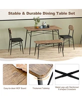 Sugift 4 Piece Dining Table Set with Bench and 2 Chairs-Brown