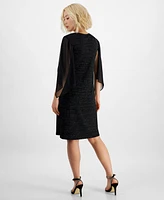 Connected Petite Metallic-Knit Angel-Sleeve Dress