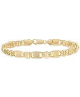 Italian Silver Men's Textured Mixed Mariner Link Chain Bracelet 14k Gold-Plated Sterling