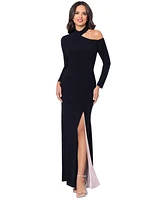 Xscape Women's Collared Cold-Shoulder Long-Sleeve Gown