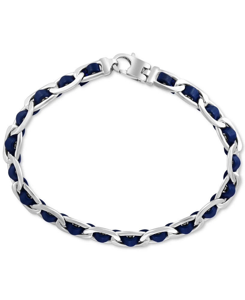 Effy Men's Blue Leather Woven Link Bracelet in Sterling Silver