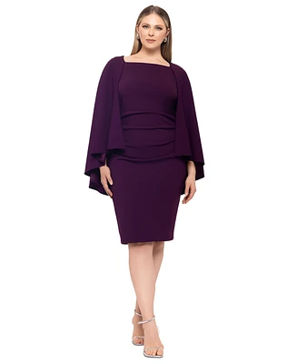 Betsy & Adam Plus Cape-Overlay Sheath Dress